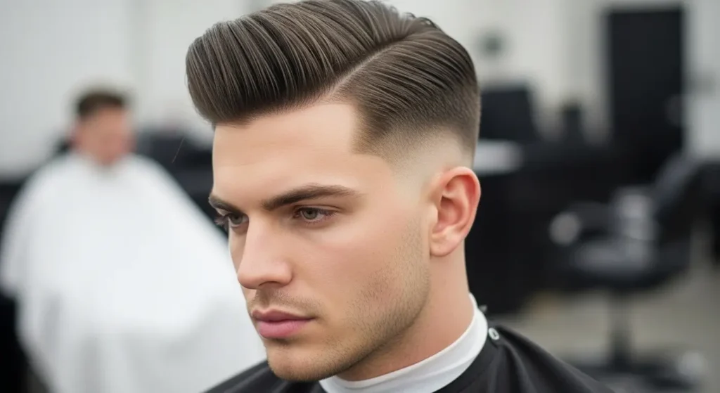 Stylish brushed back haircut men